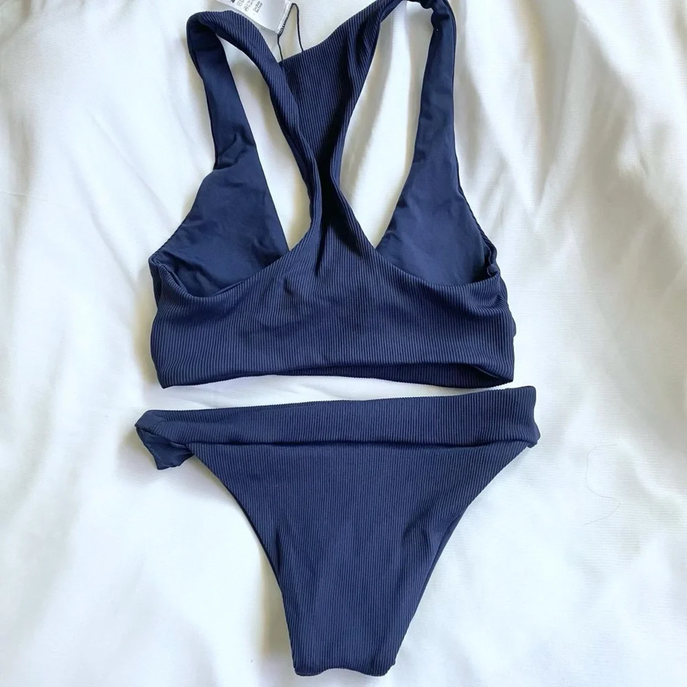 NWOT L*Space ribbed Midnight Blue Tara and Veronica bikini set XS